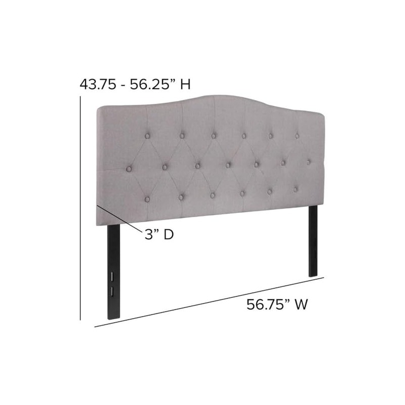 Pemberly Row Contemporary Tufted Full Panel Headboard in Light Gray