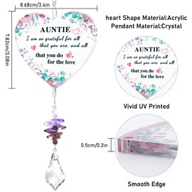 QCZONE Heart-Shaped SunCatcher Auntie Gifts- Crystal Pendant Birthday with Engraved Message & Gift Unique Gift for Favorite Best Aunt Gift Home/Garden Decoration