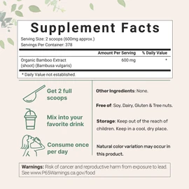 Micro Ingredients Organic Bamboo Extract Powder, 8oz (378 Servings) | Bamboo Plant Silica & Mineral Supplements | Natural Stem & Leaf Extract | Non-GMO, Gluten Free, Vegan Friendly