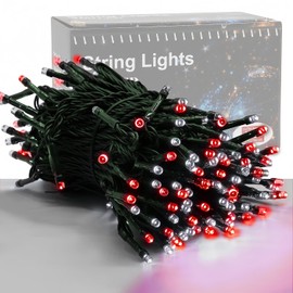 HOME LIGHTING 66ft Christmas Decorative Mini Lights, 200 LED Green Wire Fairy Starry String Lights Plug in, 8 Lighting Mode, for Indoor Outdoor Xmas Tree Wedding Party Garden Decoration (Red & White)