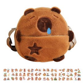 FOSDICK Capybara Plush Crossbody Bag, Cute Handbag Girls, Capybara Shoulder Bag Girls, Children's Bag and 10 Temporary Tattoos, Plush Capibara Shoulder Bag, Small Shoulder Bags