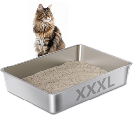 EGMEHOAD XXXL Stainless Steel Cat Litter Box -Extra Large 28"x20"x6" Metal Litter Box High Sides for Big Cats&Multiple Cats, Cat Litters Boxes Easy to Clean, No Odor, Anti-Urine Leakage