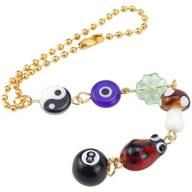 Evil Eye Car Hanging Ornament, Lucky Car Charm for Rear View Mirror Cute 8 Ball Mushroom Four-Leaf Clover Pendant for Bag Keychain Cellphone