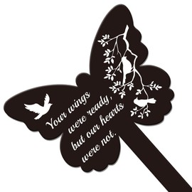 GLOBLELAND Butterfly Shaped Branch Bird Garden Stake Memorial Remembrance Plaque Stake for Cemetery Acrylic Grave Stake Waterproof Sympathy Garden Stake for Yard Grave Cemetery