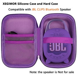 Silicone Cover and Hard Carrying Case for JBL Clip 5 Portable Bluetooth Speaker, Protective Storage Bag Holder for JBL Clip 5 Speaker Accessories (Purple)