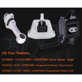 3PCS Engine Motor & Trans Mount Set Fit for 2017-2018 Hyundai Elantra 2.0L Automatic Transmission Motor Mount Replace OE# 21810F2000, 21950F2000, 21830F9100, A71210, GP10136 Engine Motor Mount Kit