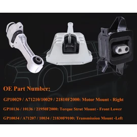 3PCS Engine Motor & Trans Mount Set Fit for 2017-2018 Hyundai Elantra 2.0L Automatic Transmission Motor Mount Replace OE# 21810F2000, 21950F2000, 21830F9100, A71210, GP10136 Engine Motor Mount Kit