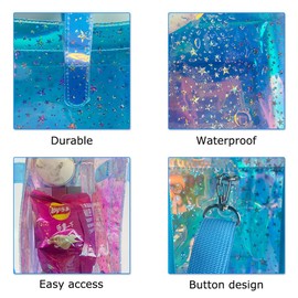 TotePrint Holographic TPU Star Clear Tote Bag Iridescent Clear Beach Bag for Women 13.38"x4.33"x12.96" Large Clear Tote Bag for Stadium Events - Zipper Closure, Waterproof, Sandproof