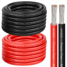 4 Gauge Marine Wire, 4 AWG Tinned Copper Electrical Wire, Boat Cable for Automotive, Solar, Car Audio, Trailer, Camper & Marine Wiring(4 AWG, 25FT Red + 25FT Black)