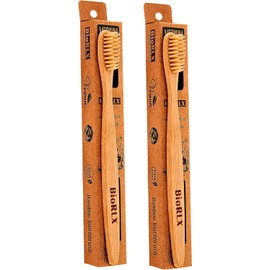 BioRLX Bamboo Toothbrush - Biodegradable Wooden Toothbrushes, Natural BPA Free - Wooden Toothbrush, Eco-Friendly - Compostable and Durable (Two Pieces, Medium)