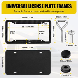 Carbon Fiber License Plate Frames 2 Pack, Car Black License Plate Frame 12.4 * 6.4’’ Universal for Men Rust-Proof Aluminum, with Bolts, Spacers, Bolt Caps, Screwdriver, Rattle Proof Pads by XIOGZAXI