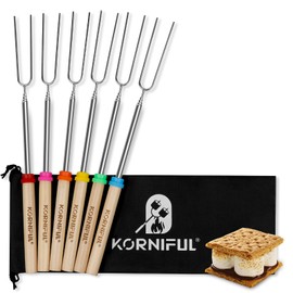 Smores Sticks for Fire Pit,Extra Long 32 Inch Marshmallow Roasting Sticks for Campfire,Hot Dog Sticks Retractable Stainless Steel Smores kit for Campfire,Skewers for Smores Campfire Accessories 6pack