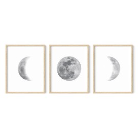 HAUS AND HUES Moon Phases Wall Art for Bedroom - Set of 3 Moon Phases Prints, Stages of the Moon Art Prints, Moon Wall Decor Moon Phases Wall Prints, Phases of the Moon (Beige Frame, 16x20)