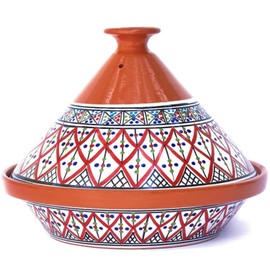 Kamsah Tagine Pot for Cooking and Flavor Enrichment - Large Clay Pot 12”, 5.5 QT - Non-Stick Handmade Cookware - Moroccan Ceramic Pots for Cooking with Lid & Serving Bowl - Bohemian Supreme Red