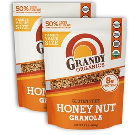 Grandy Organics Honey Nut Gluten Free Granola - Certified Organic, Non-GMO, Lower Sugar, Family Value Size 2 Pound Bags, Bulk Pack of 2