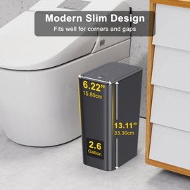 N. NETDOT 3 Pack 10L / 2.6 Gallon Small Trash Can with Lid,Bathroom Garbage Can with Pop-Up Lid,Waste Basket for Bathroom,Kitchen,Bedroom,Powder Room,Office,College (Black-Grey-Off White)