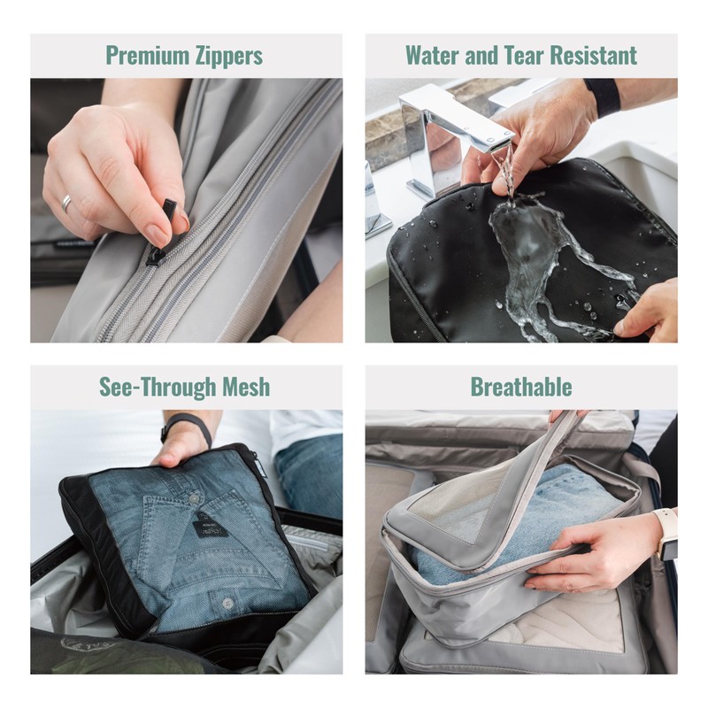 Aerotrunk Compression Packing Cubes for Suitcases - Double Zipper Compression