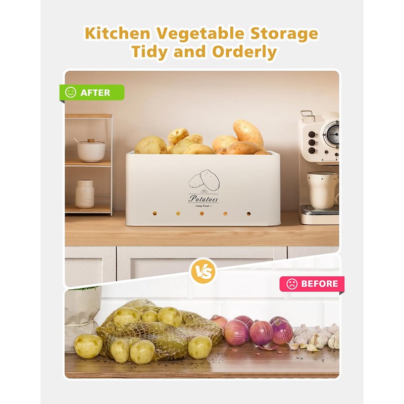 Clewcks Kitchen Vegetable Storage Tins Set of 3 for Potatoes,