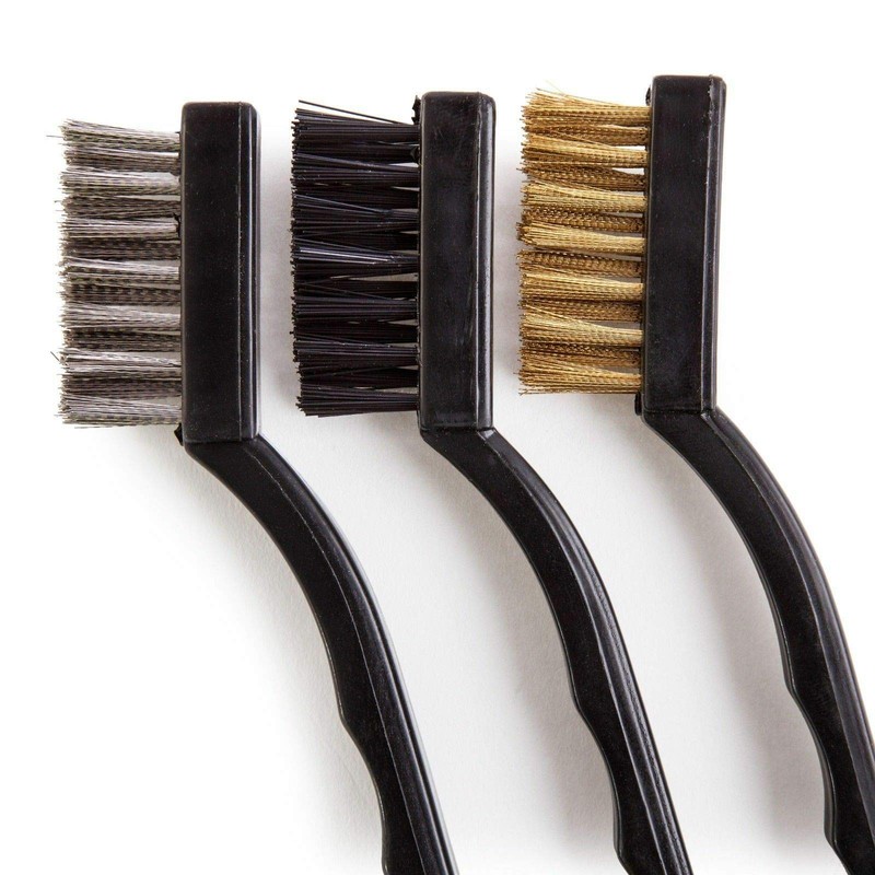 3x MINI STAINLESS STEEL BRASS WIRE BRISTLE BRUSH RUST REMOVAL