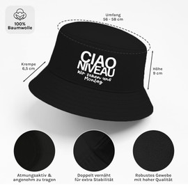 Ciao Level to Monday - Funny Bucket Hat - The Perfect Sun Hat for Men & Women - Ideal as a Malle Outfit, Party Accessory & Festival Bucket Hat for the Beach, black, Unit size