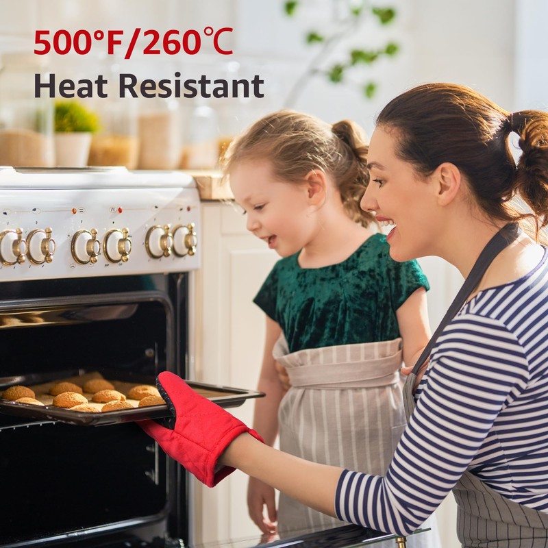 Puppet Oven Mitts Red Cotton Silicone Non-Slip Short Sleeve Soft,Oven