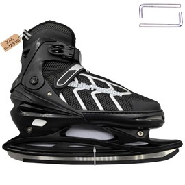 PJIRBZGG XX-Large (10-12.5 US) Mens Ice Skates, Adults Youth Adjustable Ice Skate, Warm and Breathable Ice Hockey Skates with Quick Lacing System & Push-Lock Buckle for Secure Hold,Black Silver