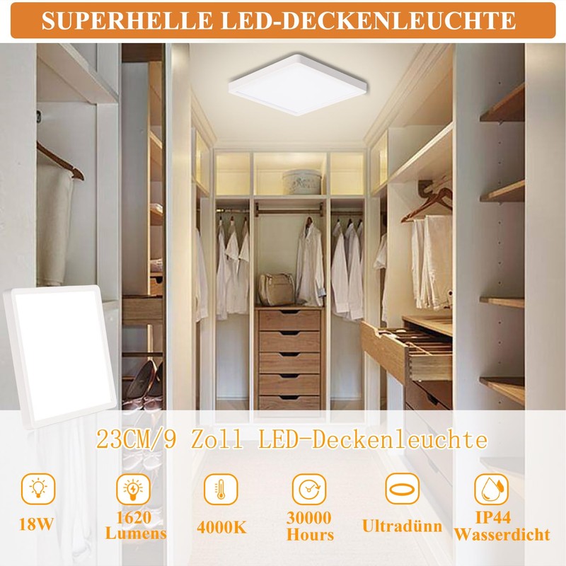 Ouyulong LED Ceiling Light 18 W 4000 K Square IP44