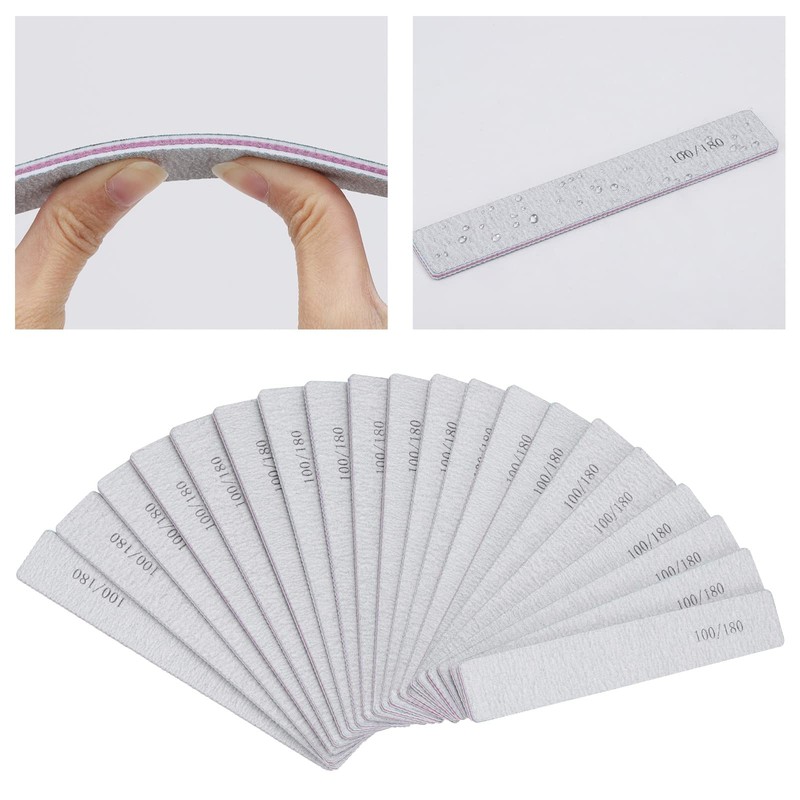 25 Pack 100/180 Grit Nail Files for Acrylic Nails, Rectangle