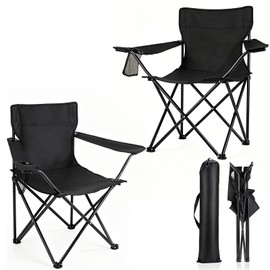 Sillas Plegables 2 Piezas, Sillas Plegables Camping, Sillas Camping para Exterior Ergonomicas con Tela Oxford y Estructura de Acero y Funda Transporta