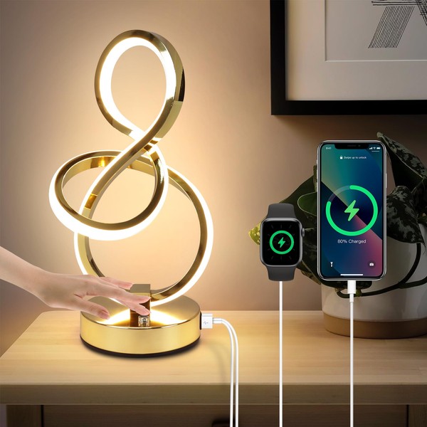 EIDEARAY Modern Table Lamp, LED Bedside lamp with USB C+A