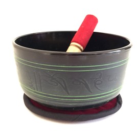Large Tibetan Singing Bowl Set Buddha OM Mani Style With Cushion & Mallet For Meditation & Yoga - PREMIUM QUALITY - JIVE BRAND (Large - 7 Inches, Green)