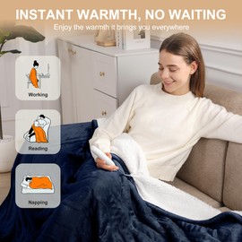 Heated Blanket Throw Small Electric Blanket 62X84in - Fleece Heated Blankets Washable with 5 Heating Level & 10 Hour Auto Off Heated Lap Blanket for Office, Chair Blanket for Winter, Great Gift Ideas