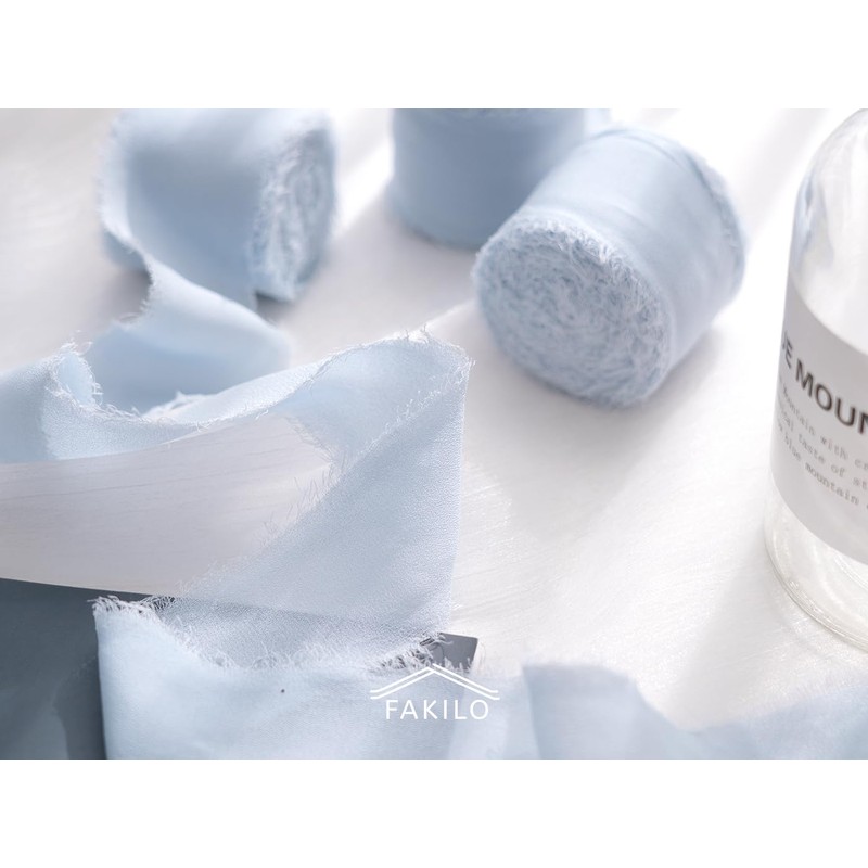 FAKILO Chiffon Ribbon Set - Light Blue, 3 Rolls, 3.8
