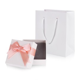Small Gift Box and Gift Bag 7.5x7.5x3.5cm Kraft Jewellery Gift Box with Bow-Knot Pink Small Boxes for Gifts Bracelet Ring Earring Necklace Jewellery Gift Boxes with Lids for Presents (white pink)