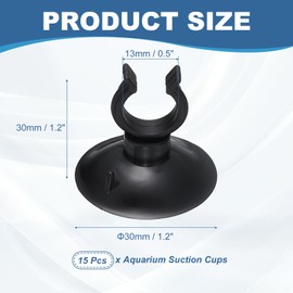 PETAXCELL Aquarium Suction Cups, Fish Tank Suction Cups Clips Airline Tube Holders Clamps (Plastic, 15Pcs, Black) for 0.5" Fish Tank Airline Tubing Binding Moss Shrimp Nest, 13x30MM