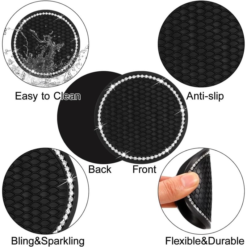 Heyumybit Bling Car Coasters,2 Pieces Car Cup Holder Auto Insert