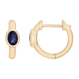 Timeless Love - Sterling Silver Hoop Earring with Yellow Gold Plating and Created Blue Sapphire