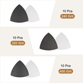 uxcell Triangle Detail Sander Sandpaper Set 240/320/400 Grit 3-1/2 Inch Hook and Loop Silicon Carbide Sanding Pads 30 Pieces