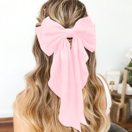 Bow Hair for Women Large Bow Hair Clips Pink Hair Bow Satin Hair Barrettes Clip for Women Hair Accessories for Women Hair Bows Hair Barrettes(Light Pink)