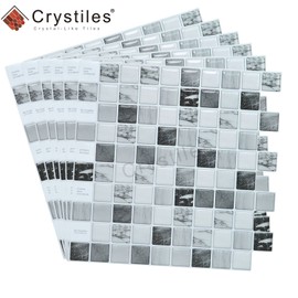 Crystiles 10"x10" Marble Peel and Stick Backsplash, Self-Adhesive Backsplash for Kitchen, Grey, 6 Sheets Pack