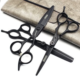 5.5/6 inch Japan 440C Laser Cutting Professional Hairdressing Hair Stylist Hair Trim and Hair sparse Shears (6-inch 3-Piece Set)