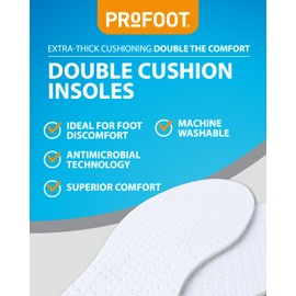 Profoot Double Cushion Insoles - Full Length Insoles for Men - Extra Thick Cushioning - Dual Layer Shoe Inserts - Ideal for Foot Discomfort - One Size Fits All - (2 Pack)