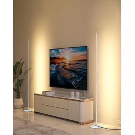 DEWENWILS LED Corner Floor Lamp, Set of 2 Modern Dimmable Mood Floor Light, 57.5" Minimalist Standing Tall Lamp for Living Room, Bedroom, Office, 3000K Warm White Light (White)