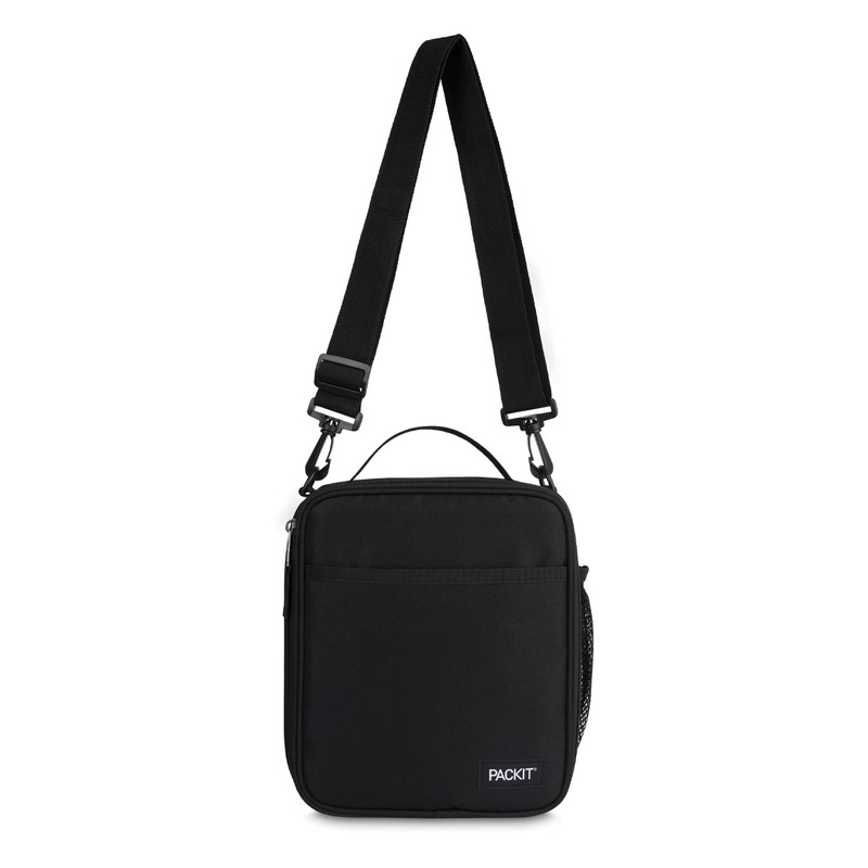 PackIt Freezable Crossbody Lunch Box, Black, Built with ECOFREEZE Technology,