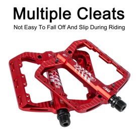 ENLEE Mountain Bike Pedals Aluminum Alloy Red MTB Pedals 9/16" Lightweight 3 Bearing Non-Slip Nylon Fiber Bicycle Platform Pedals for Road BMX MTB Bike