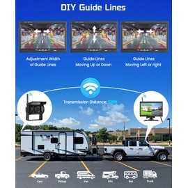 Hodozzy Wireless Digital Reversing Cameras with 7 Inch IPS Screen, Waterproof IP68 Rear View Camera, Stable Digital Signals, 1080P IR Night Vision, Supports BSD/Parking Aid