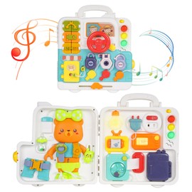 Toddler Busy Board Toys with Light Sound Montessori Sensory Travel Toys Kids Fine Motor Skill Learning Activity Board Early Educational Toy Motor Skills Developmental Toy Birthday Gift for Boy Girl