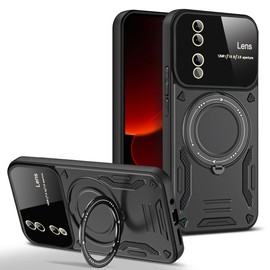 QWYJ YD Funda for Honor X8B Case Uso Rudo Protector Lente Cámara Soporte Giratorio Magnético Carcasa,para Honor X8B Funda(Negro)