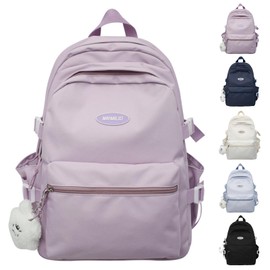 VTTDB Kawaii Backpack with Cute Accessories Casual Aesthetic Daypack Simple Laptop Bag Waterproof Travel Rucksack for Women (purple)