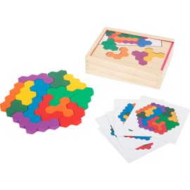 small foot Educational Game Wooden Puzzle Hexagon Shape Puzzle Made of Wood, Promotes Colour and Shape Recognition, from 3 Years, 11729